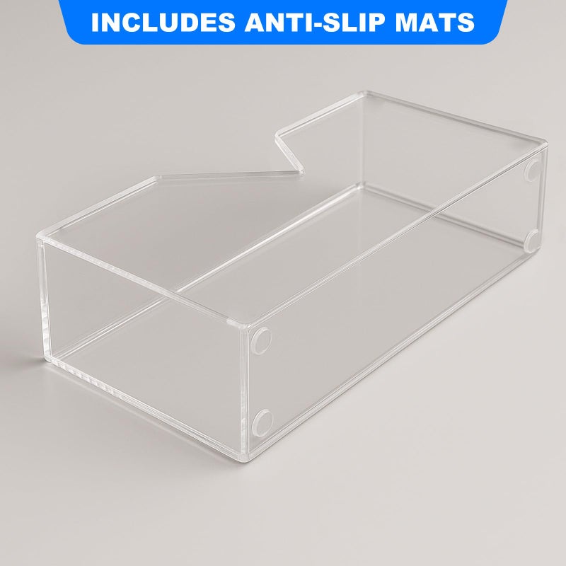 صينية حامل مناشف الضيوف من الأكريليك لموزع المناشف الرأسي الشفاف للحمام مع فتحة على شكل حرف V من جانب واحد وتتضمن وسادات مضادة للانزلاق، مقاومة للرذاذ للزينة والمطبخ والطاولة وديكور المنزل (عبوة واحدة شفافة) - Image 5